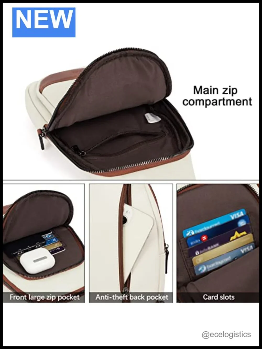 Faux Leather Sling Backpack Crossbody Bag with Multiple Pockets
